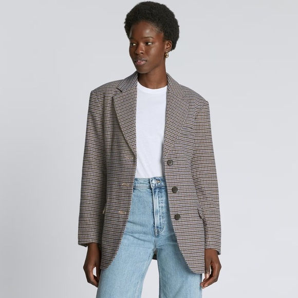 Everlane Oversized 80s Blazer Brown Houndstooth Wool Blend Size 2 NEW - Picture 2 of 12